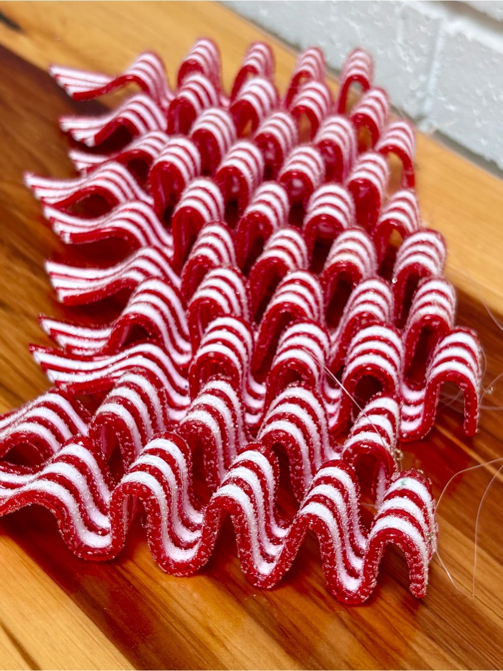 Ribbon Candy Christmas Ornaments, Red & White Striped, Set of 10